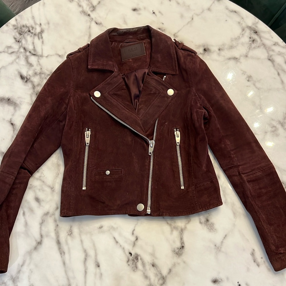 SL8 By BLANK NYC suede leather moto jacket in plum